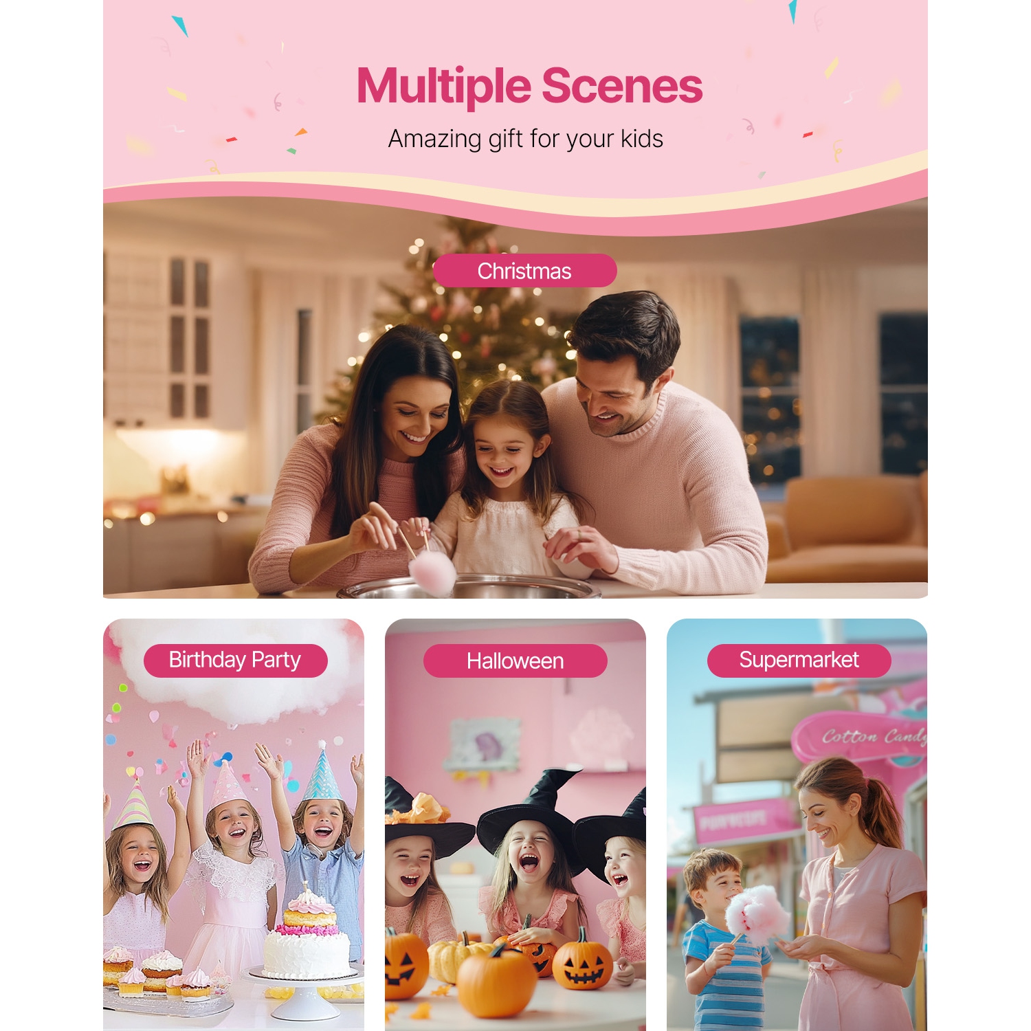 VEVOR 1000W Electric Cotton Candy Machine, Commercial Candy Floss Maker with 20.5 in Stainless Steel Bowl, Sugar Scoop, and Drawer, Easy Home Use,