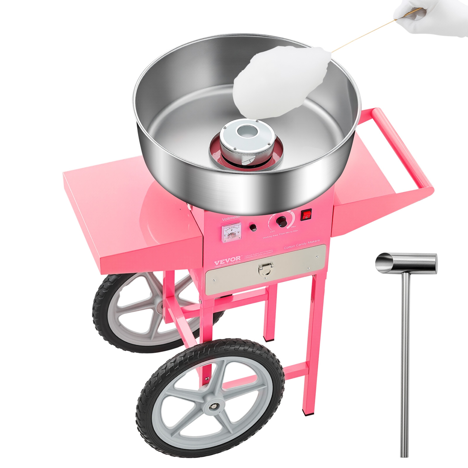 VEVOR 1000W Electric Cotton Candy Machine with Cart, Commercial Candy Floss Maker with 20.5 in Stainless Steel Bowl, Sugar Scoop, and Drawer, Easy to