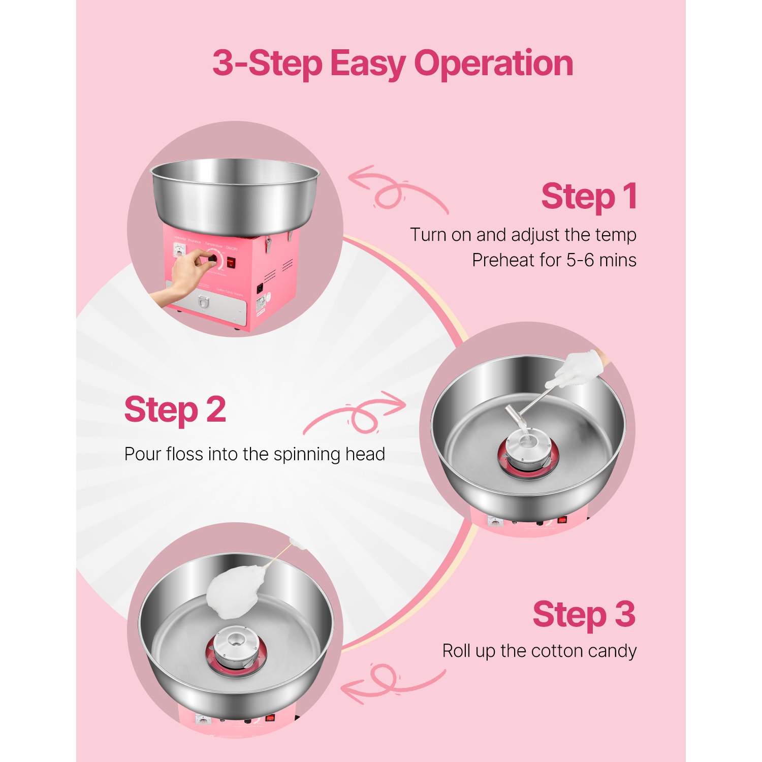 VEVOR 1000W Electric Cotton Candy Machine, Commercial Candy Floss Maker with 20.5 in Stainless Steel Bowl, Sugar Scoop, and Drawer, Easy Home Use,