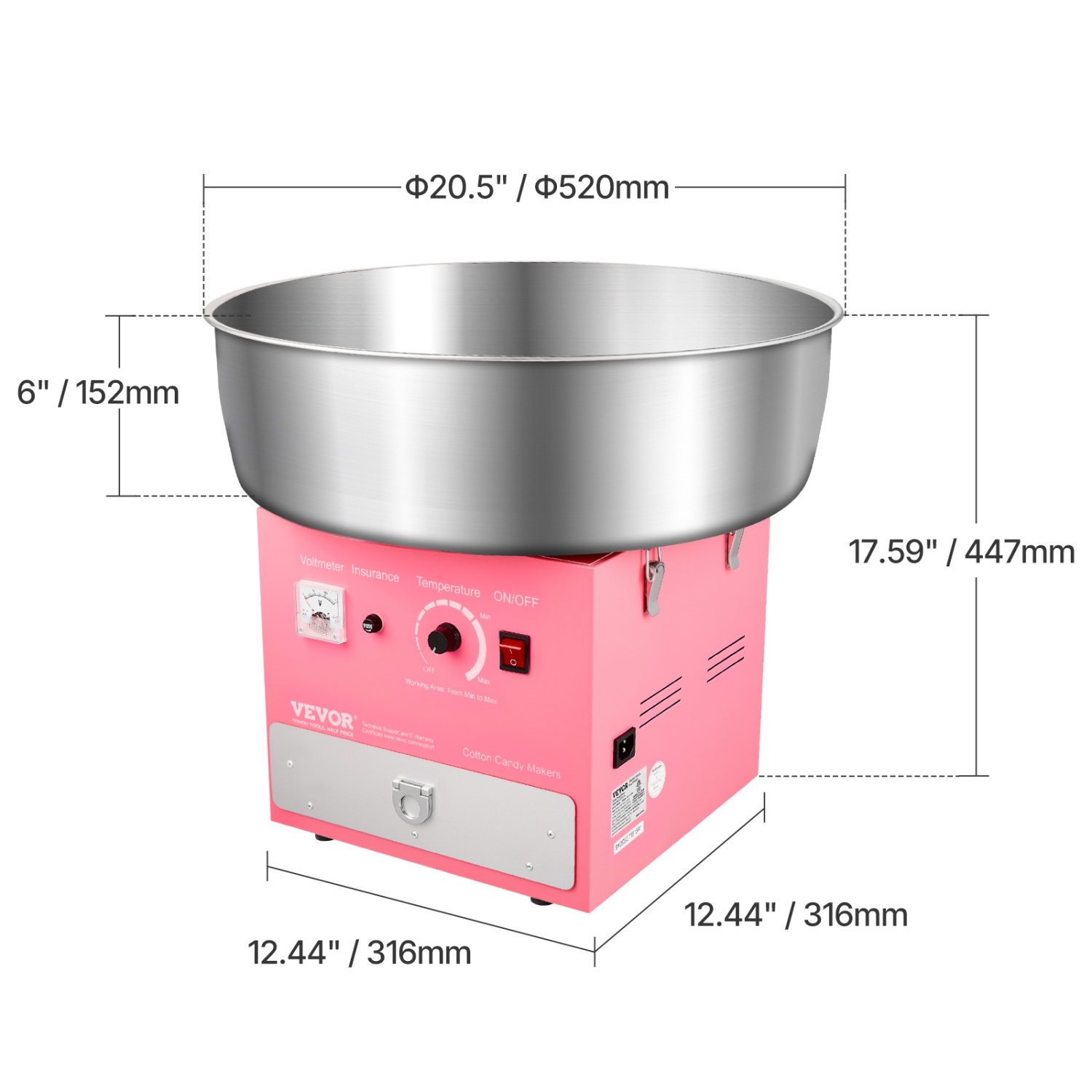 VEVOR 1000W Electric Cotton Candy Machine, Commercial Candy Floss Maker with 20.5 in Stainless Steel Bowl, Sugar Scoop, and Drawer, Easy Home Use,