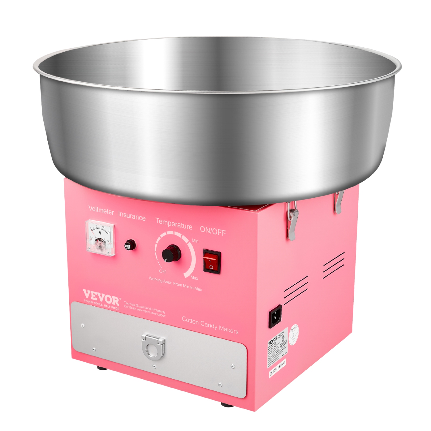 VEVOR 1000W Electric Cotton Candy Machine, Commercial Candy Floss Maker with 20.5 in Stainless Steel Bowl, Sugar Scoop, and Drawer, Easy Home Use,