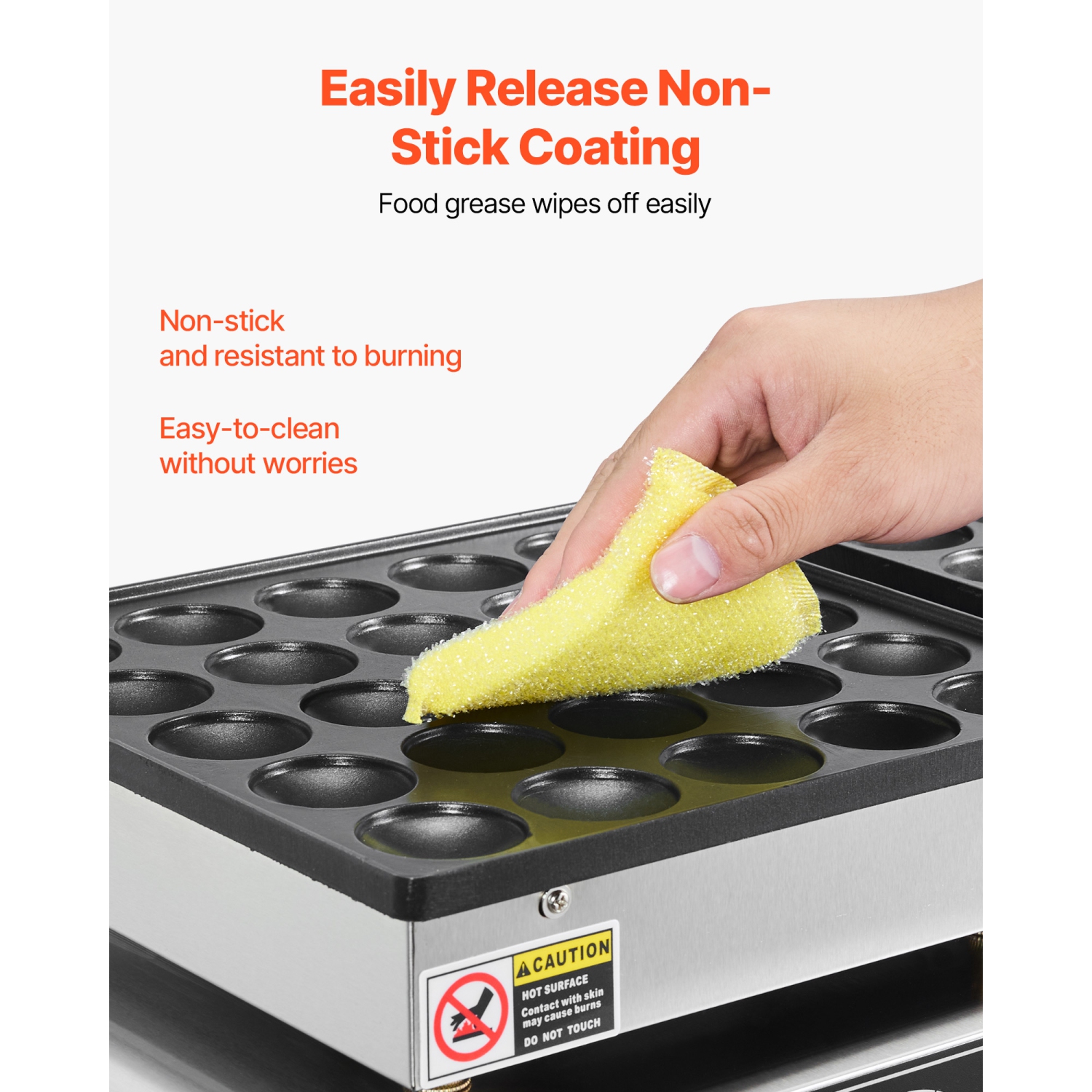 VEVOR 50PCS Mini Dutch Pancake Maker, Non-stick Stainless Steel Dorayaki Baker, 1800W Commercial Electric Poffertjes Grill Pan, Dual Temp & Time