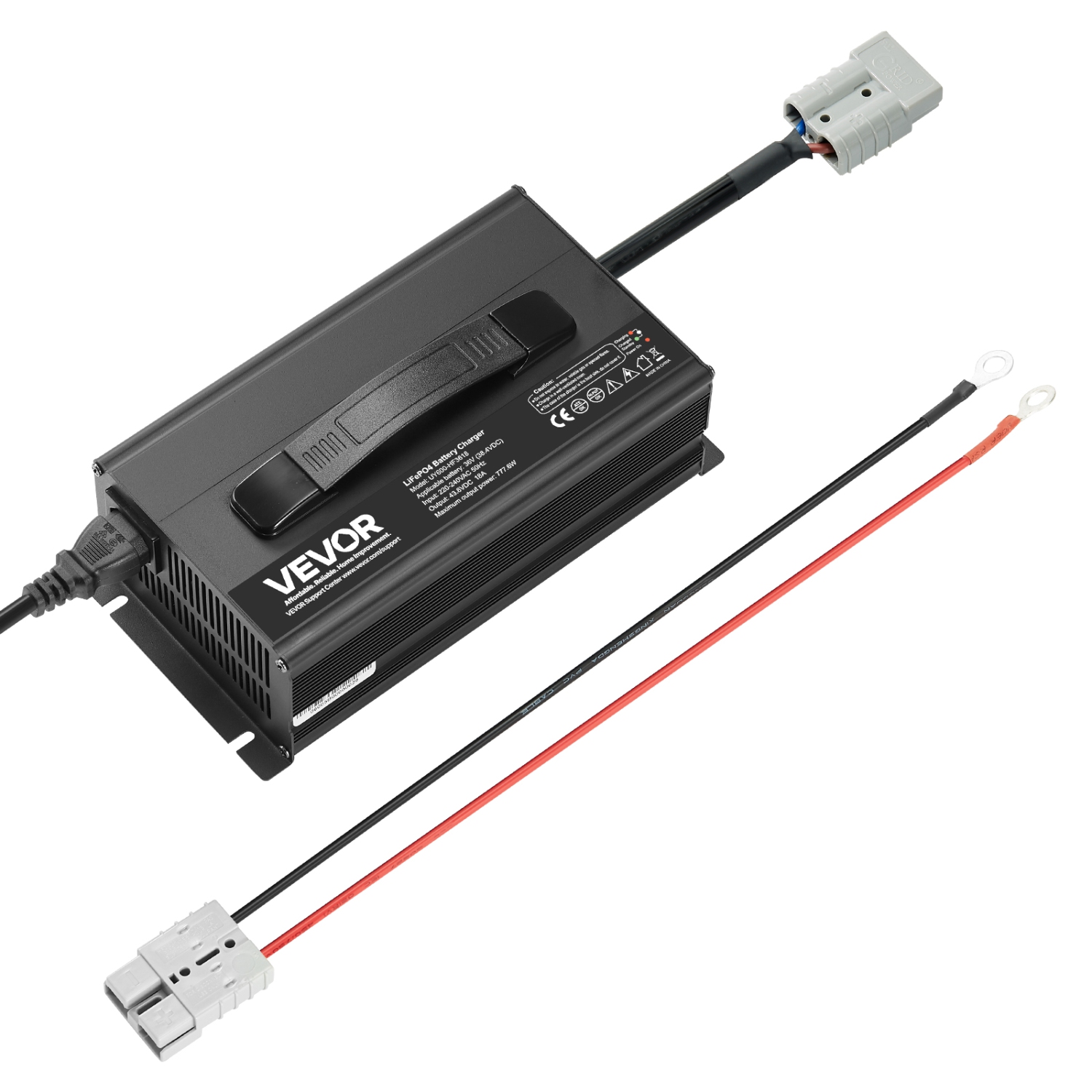 VEVOR 36V 18A Lithium Battery Charger, 43.8V, AC-DC LiFePO4 Smart Charger, with Anderson Connector,LED Indicator,0V Activation,for Lithium LiFePO4