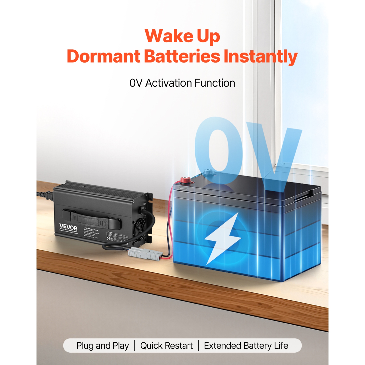 VEVOR 36V 18A Lithium Battery Charger, 43.8V, AC-DC LiFePO4 Smart Charger, with Anderson Connector,LED Indicator,0V Activation,for Lithium LiFePO4