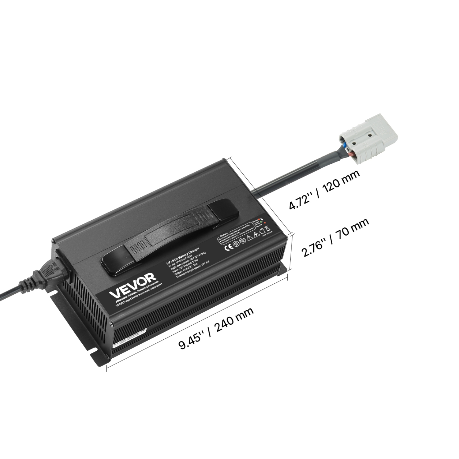 VEVOR 36V 18A Lithium Battery Charger, 43.8V, AC-DC LiFePO4 Smart Charger, with Anderson Connector,LED Indicator,0V Activation,for Lithium LiFePO4