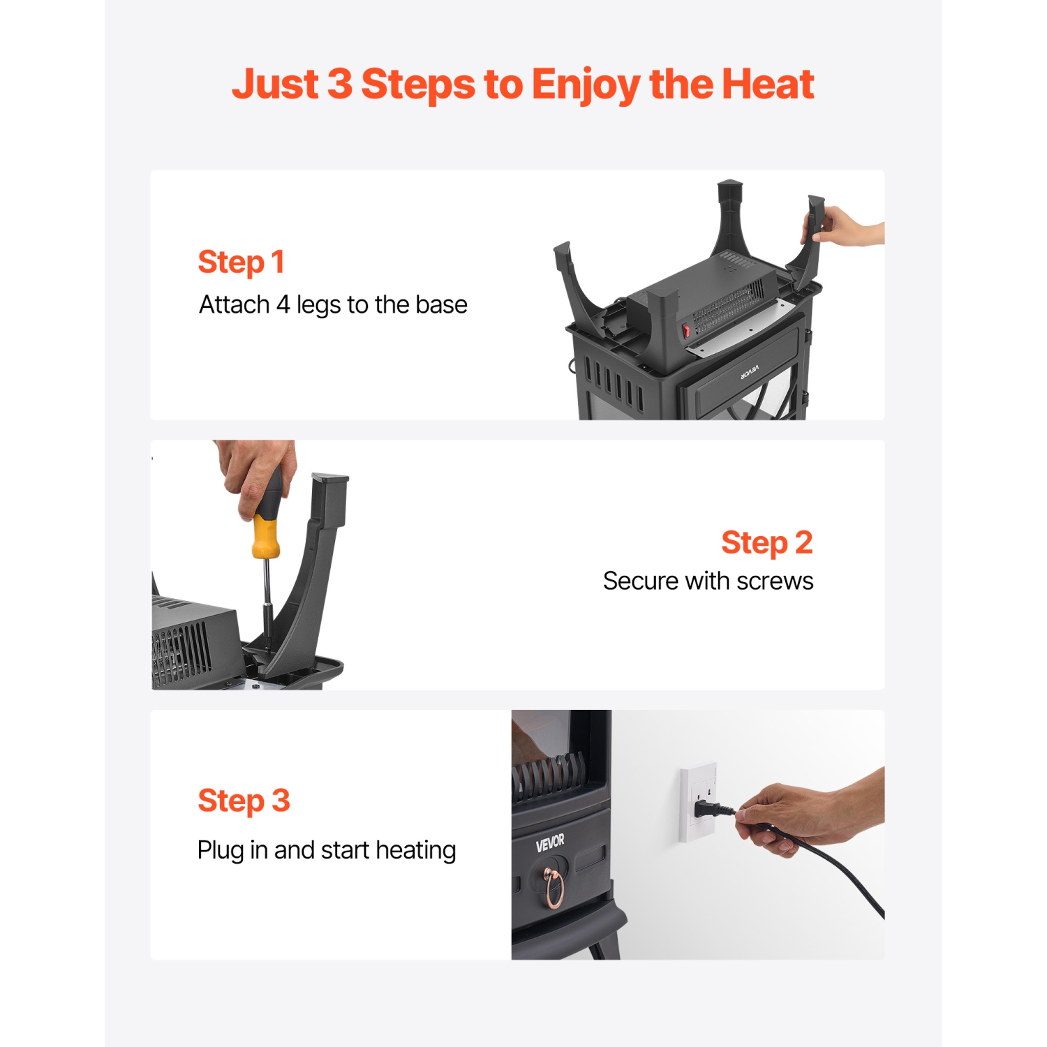 Foyers autonomes VEVOR 25,5 po, foyer électrique portatif 5120 BTU de 1500 W, avec protection contre la surchauffe, flammes réglables,