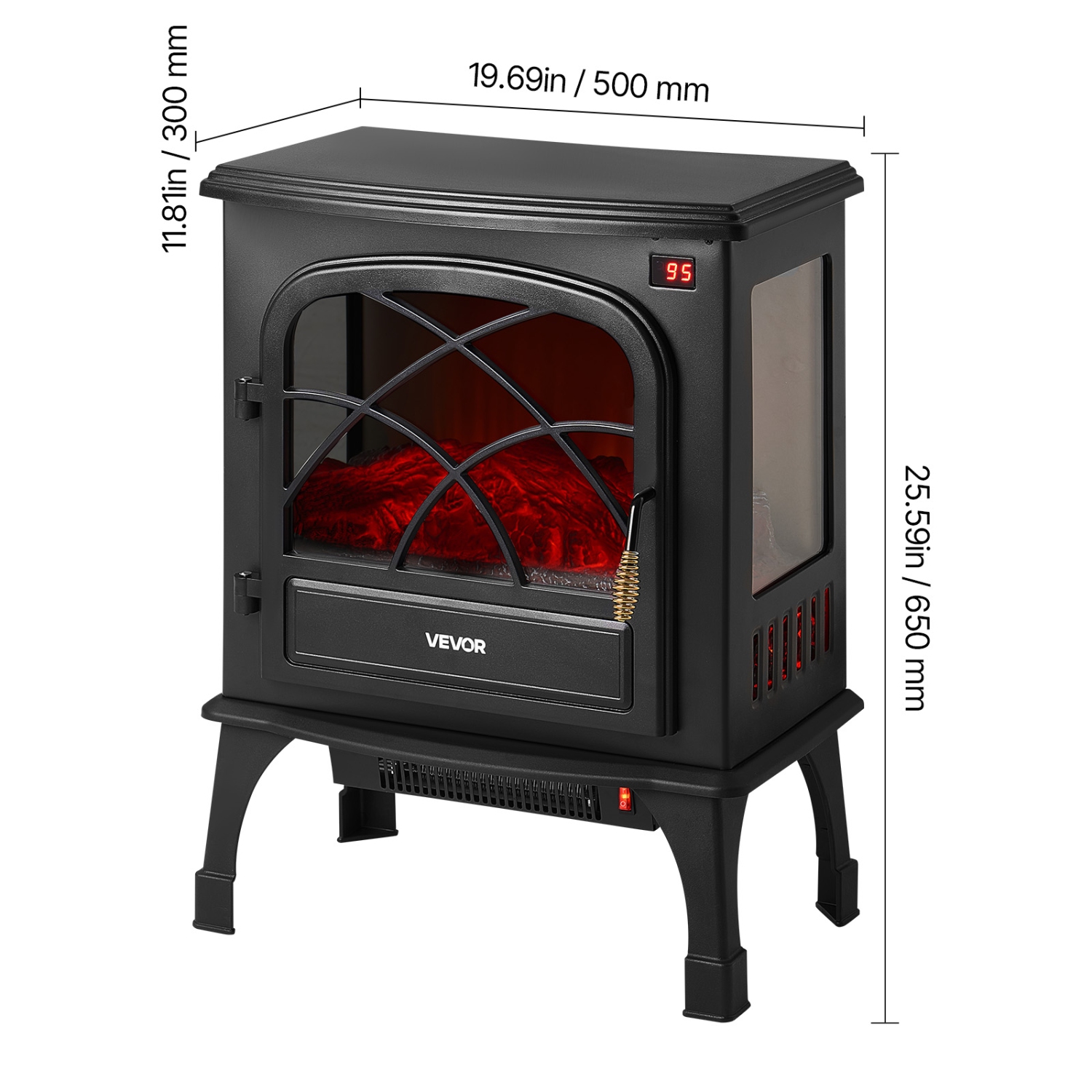 Foyers autonomes VEVOR 25,5 po, foyer électrique portatif 5120 BTU de 1500 W, avec protection contre la surchauffe, flammes réglables,