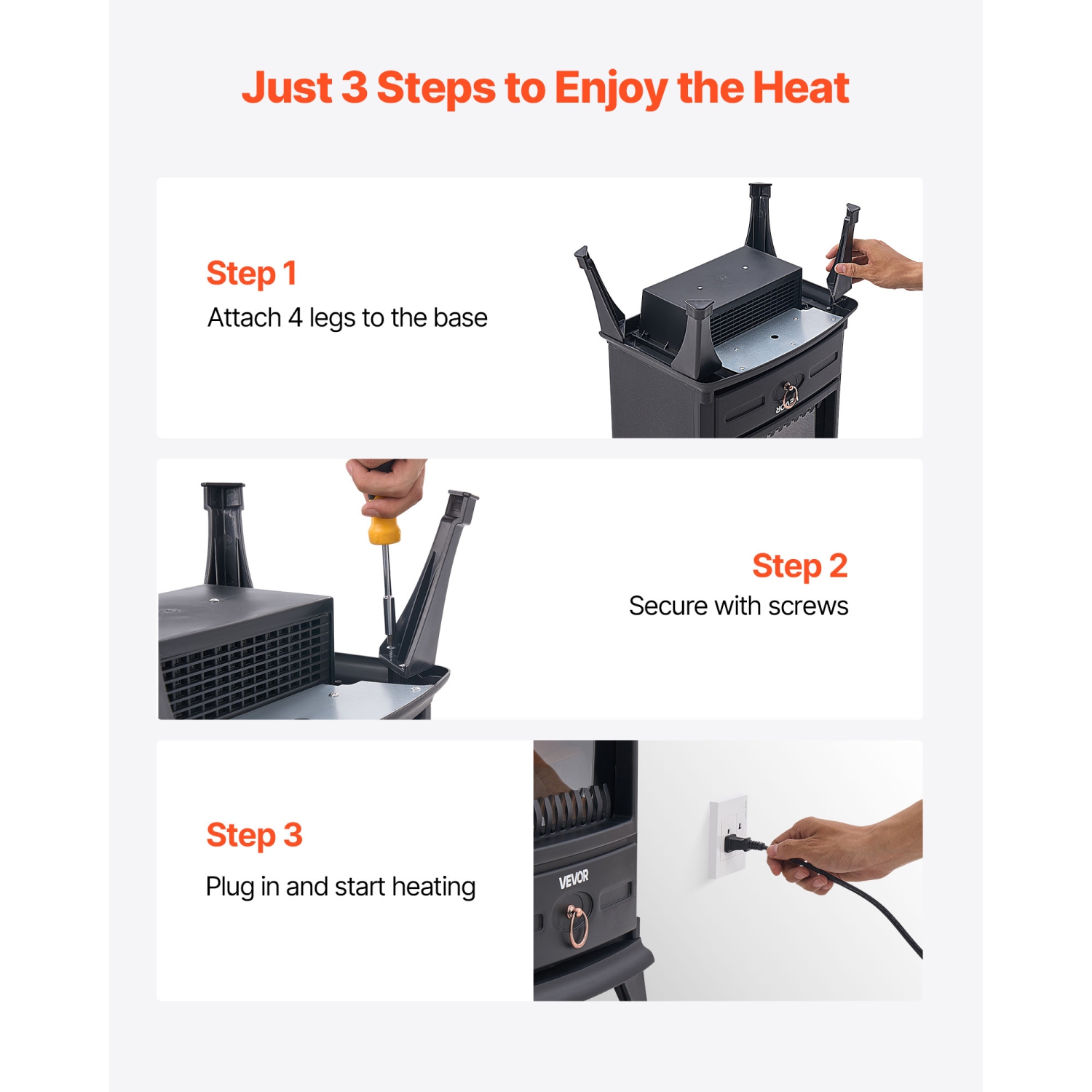 Foyers autoportants VEVOR 22,8 po, foyer électrique portatif 5120 BTU de 1500 W, avec protection contre la surchauffe, flammes