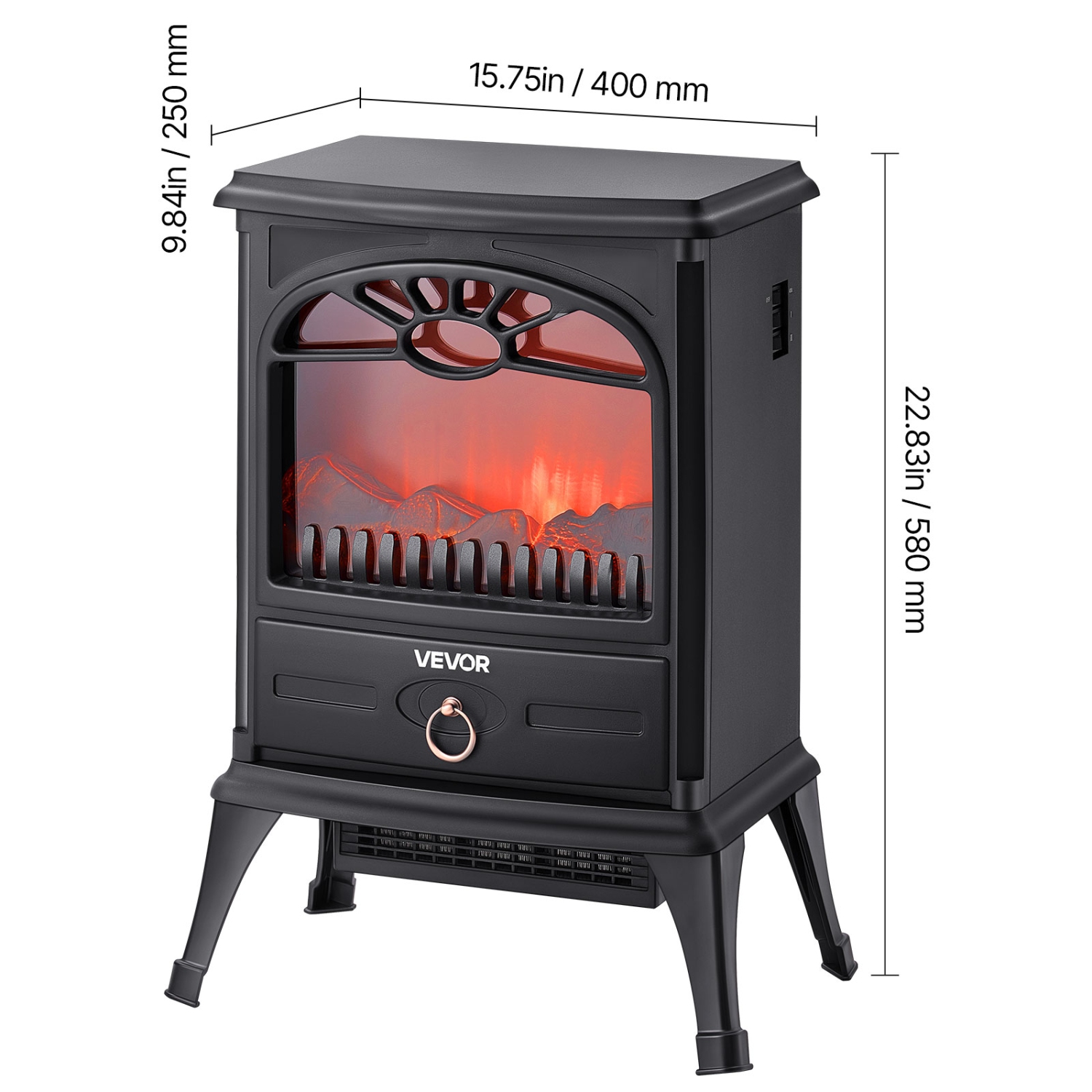 Foyers autoportants VEVOR 22,8 po, foyer électrique portatif 5120 BTU de 1500 W, avec protection contre la surchauffe, flammes