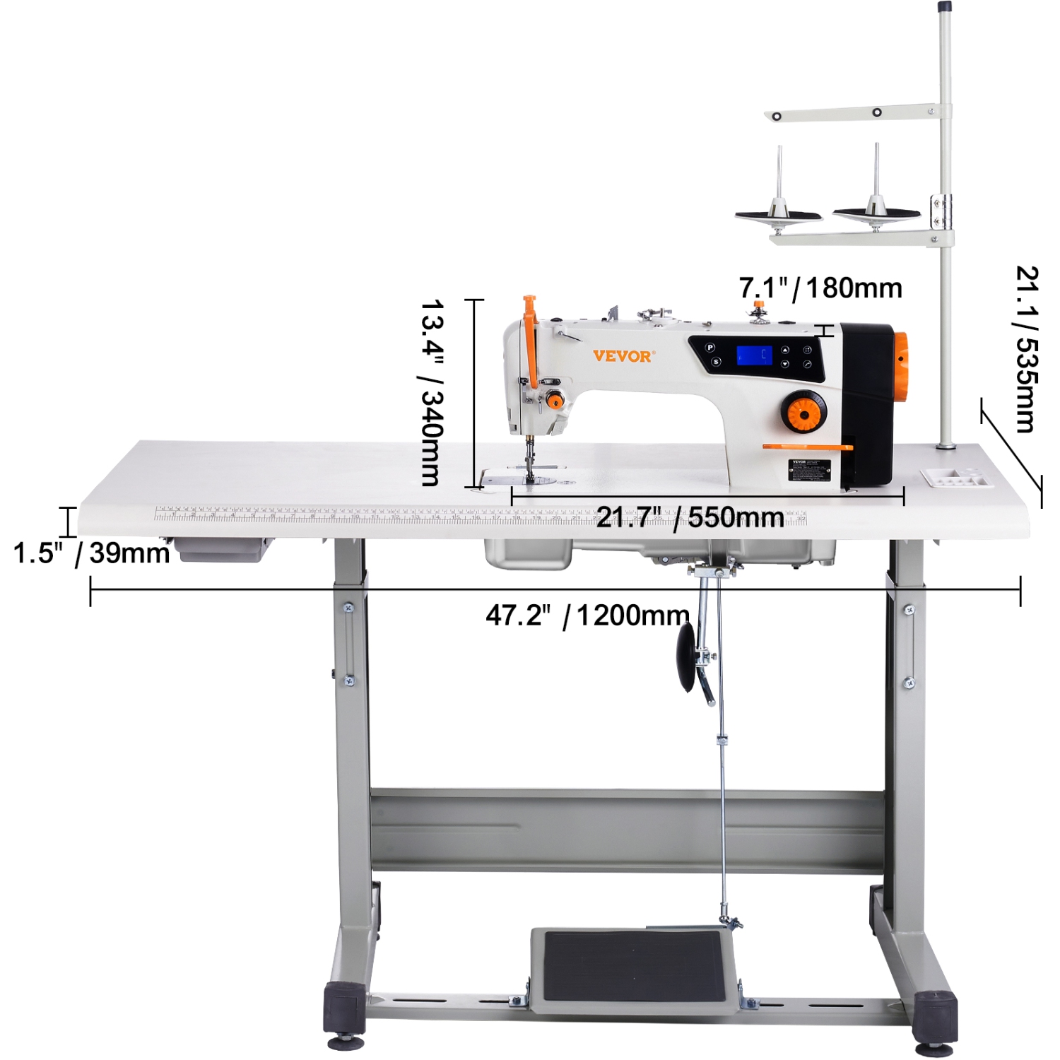 VEVOR 5000s.p.m Industrial Sewing Machine, Upgraded 550W Servo Motor with Table Stand, Heavy Duty Lockstitch Sewing Machine,Clear Control Panel and