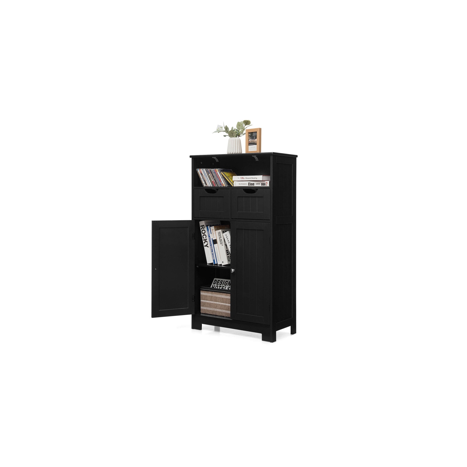 Bathroom Wooden Side Cabinet with 2 Drawers and 2 Doors for Storage
