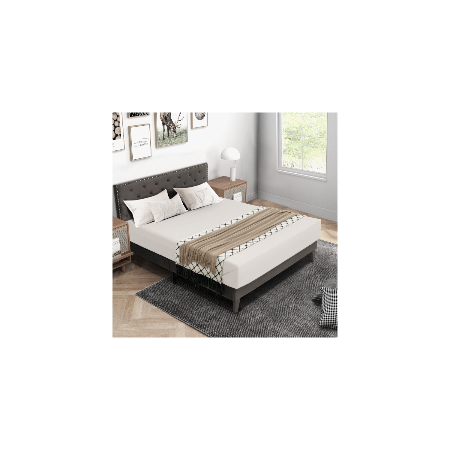 Upholstered Platform Bed with Tufted Headboard for Modern Bedroom Style
