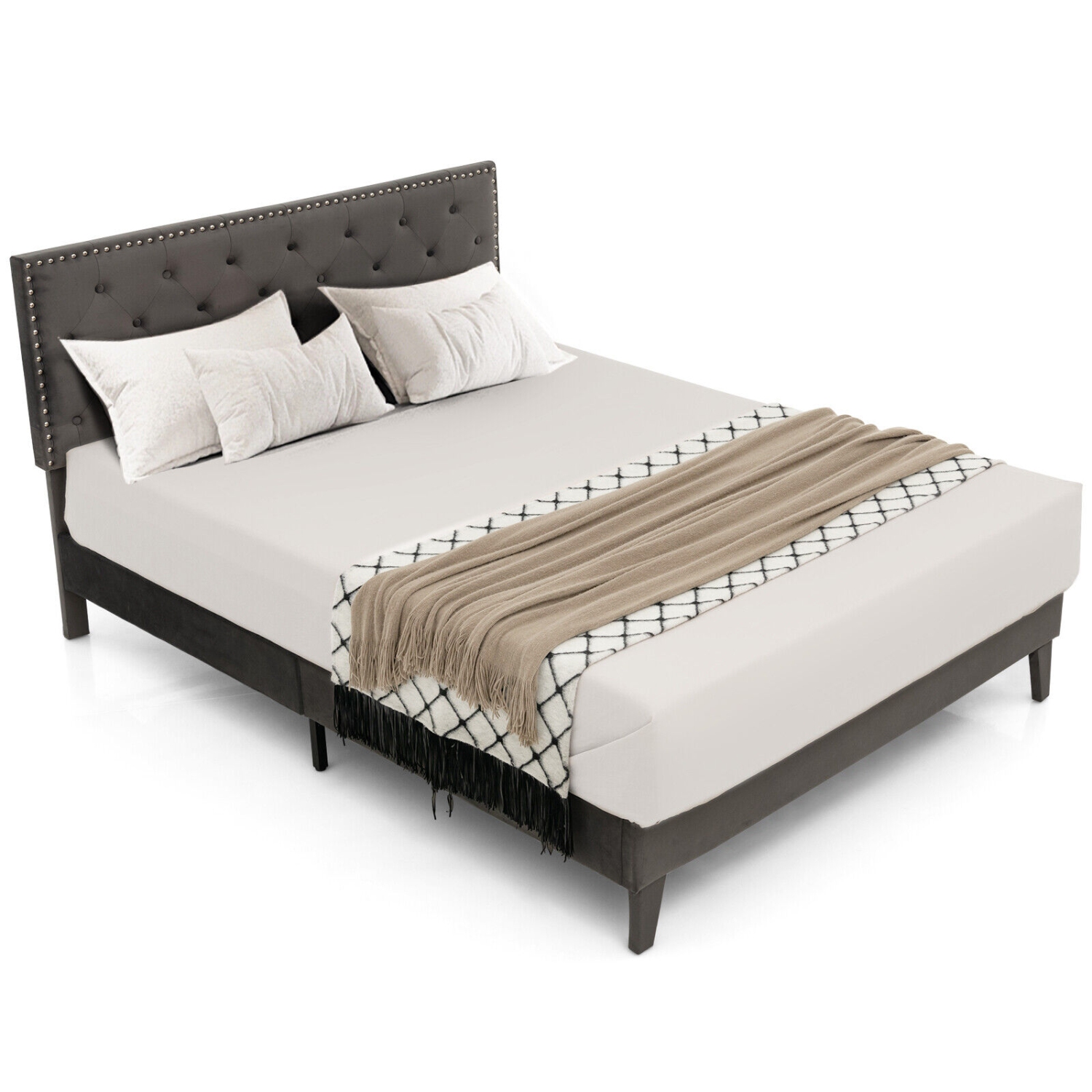 Upholstered Platform Bed with Tufted Headboard for Modern Bedroom Style