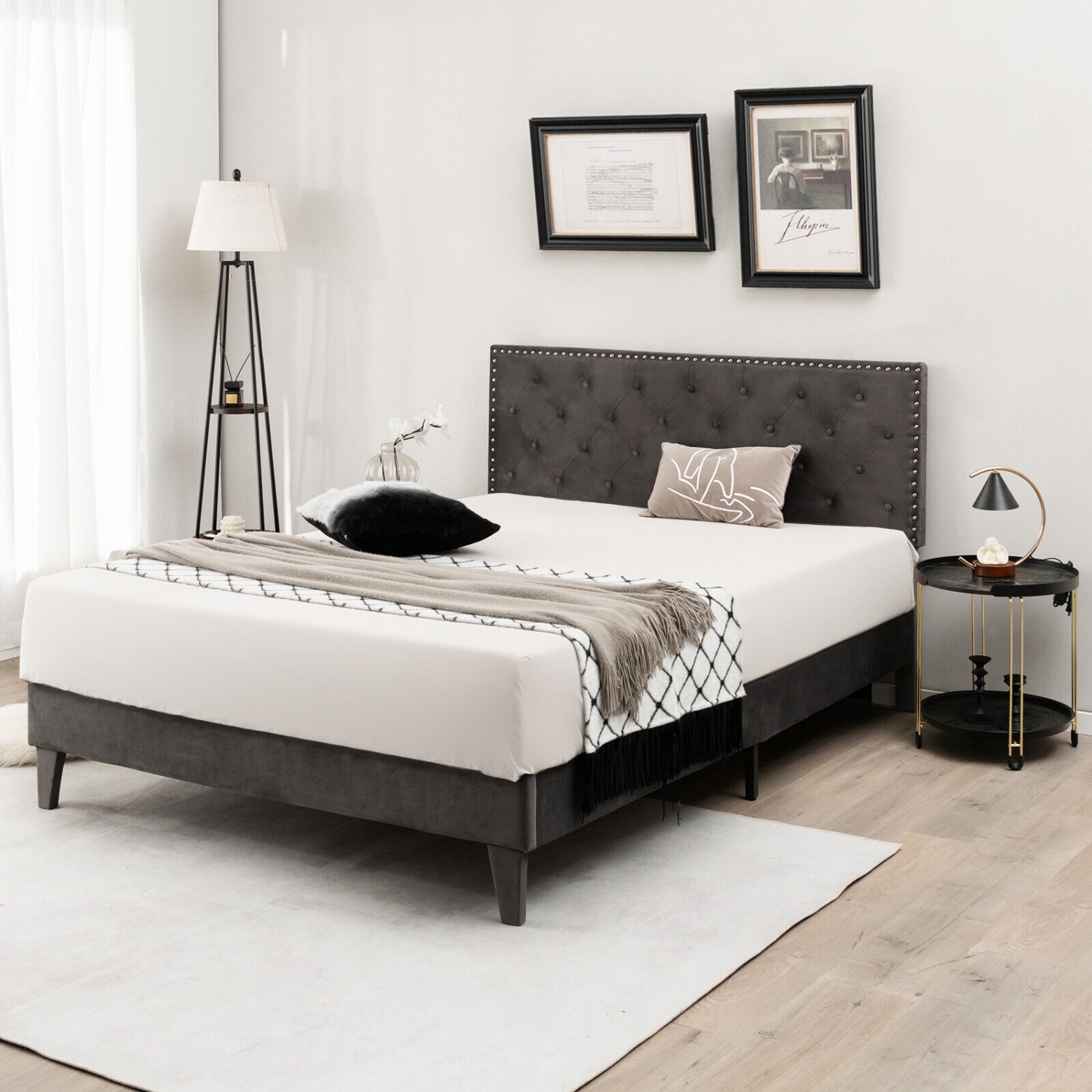Upholstered Platform Bed with Tufted Headboard for Modern Bedroom Style