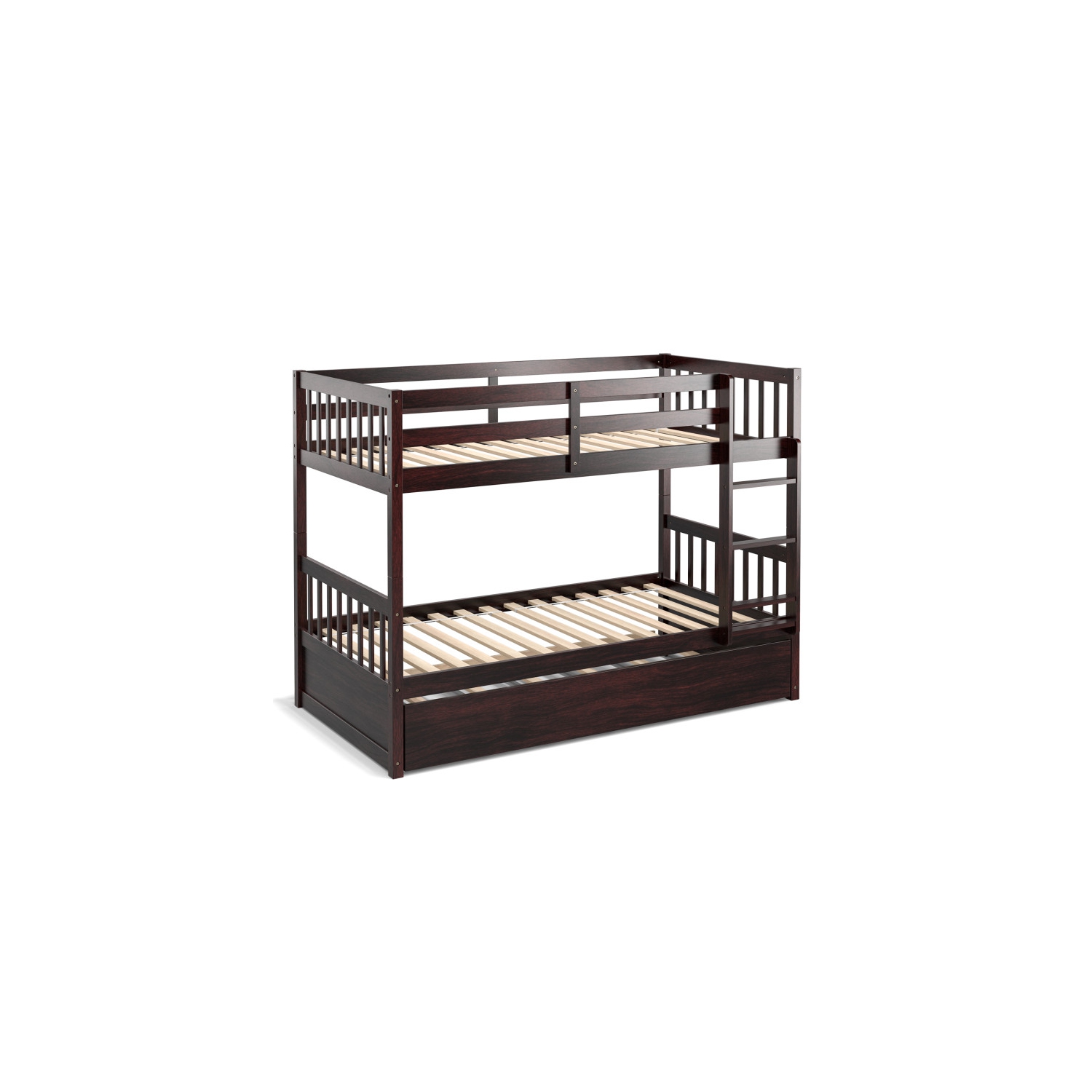 Wooden Bunk Bed Frame with Ladder and Trundle Bed Storage