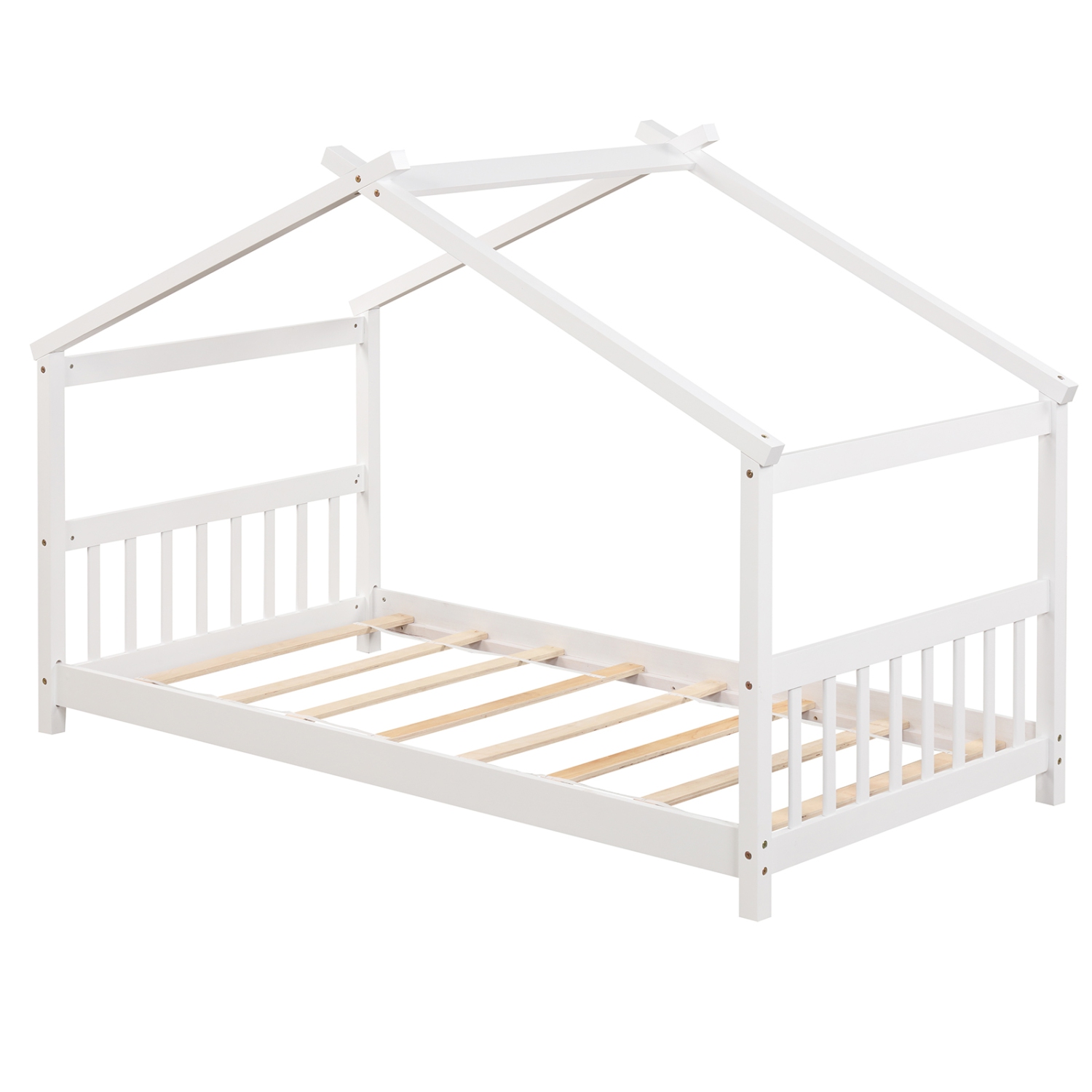 Wooden House Bed Frame with Roof Design for Kids Bedroom