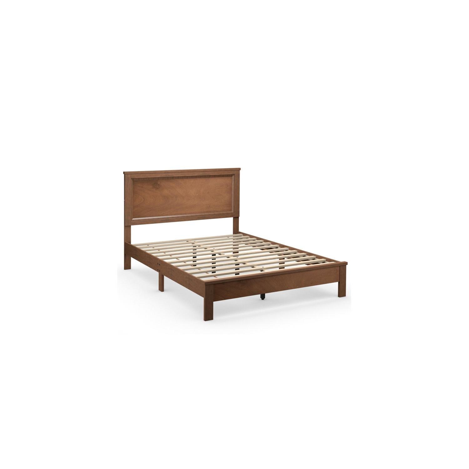 Platform Bed Frame with Slats, High Headboard, and Rubber wood Legs