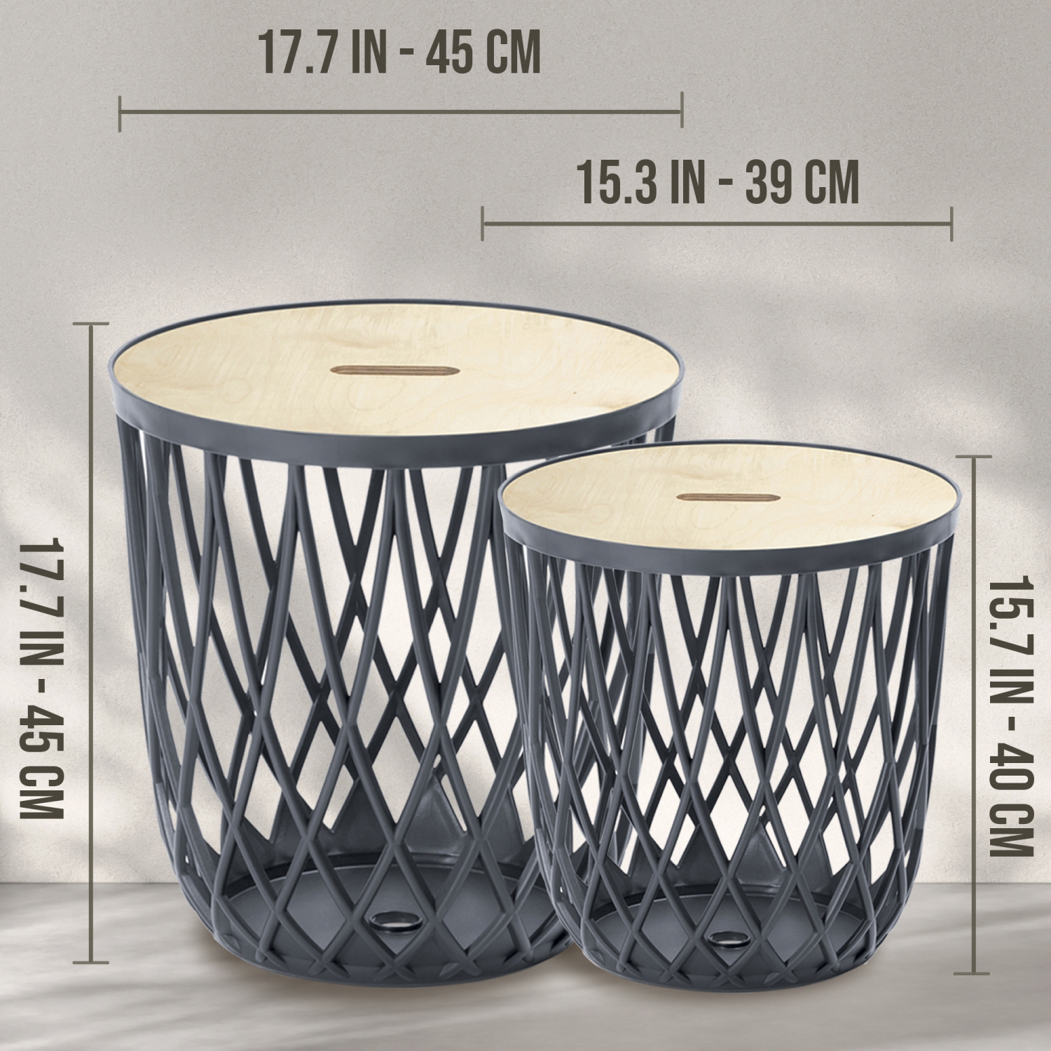 PRISP Timballa Storage Basket Table - Round Coffee Table, Side Table, End Table with Bamboo Lid, for Living Room, Bedroom, Patio & Balcony Decor