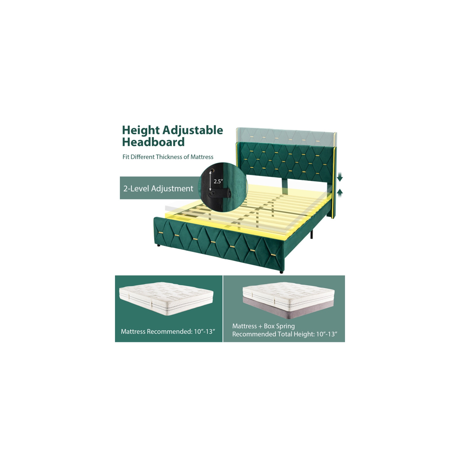 Upholstered Platform Bed Frame with Adjustable Padded Headboard