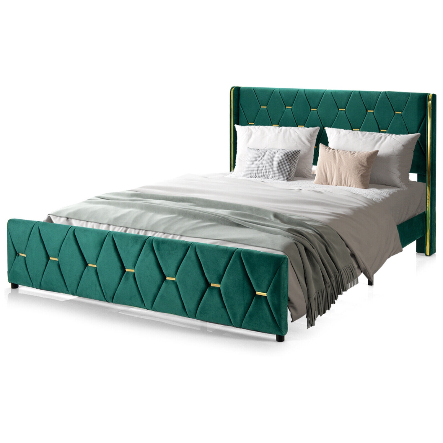 Upholstered Platform Bed Frame with Adjustable Padded Headboard