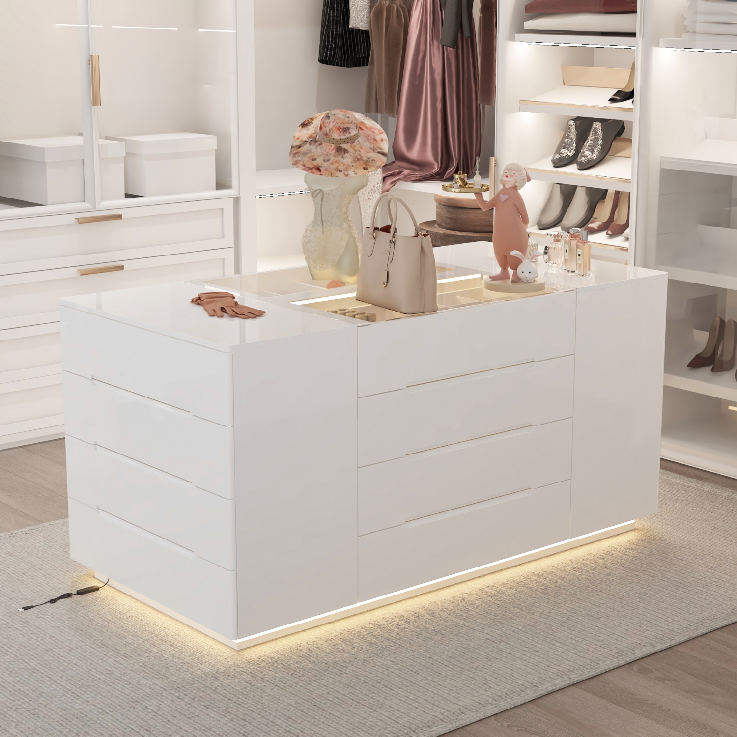 Famapy Elegant 16-Drawer White Jewelry Armoire with LED Lighting – Ample Storage, Soft-Close Drawers & UL-Certified Plug,,White