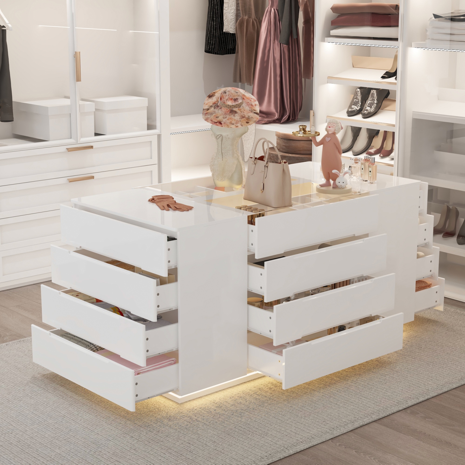 Famapy Elegant 16-Drawer White Jewelry Armoire with LED Lighting – Ample Storage, Soft-Close Drawers & UL-Certified Plug,,White