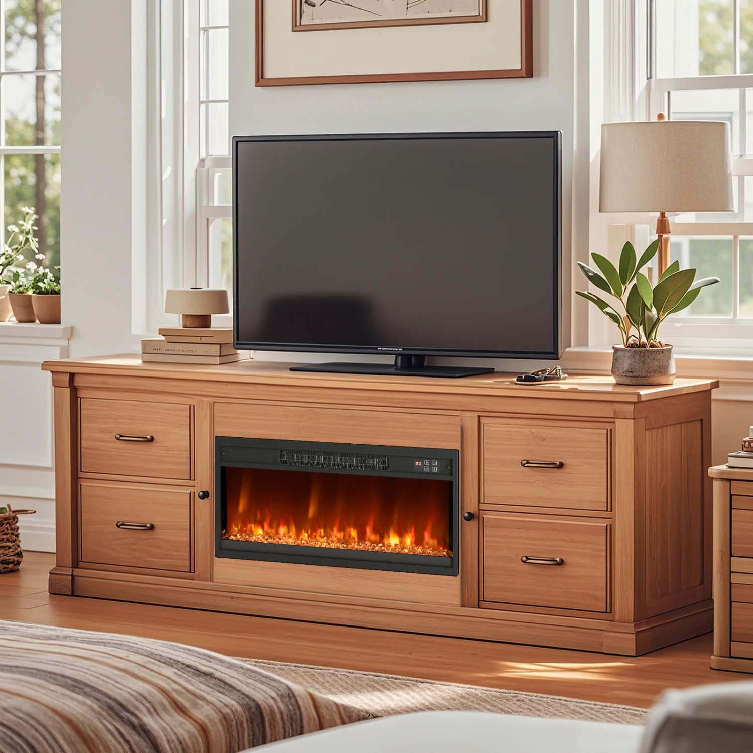 Foyer électrique encastré Modern 1500&nbsp;W avec télécommande réglable