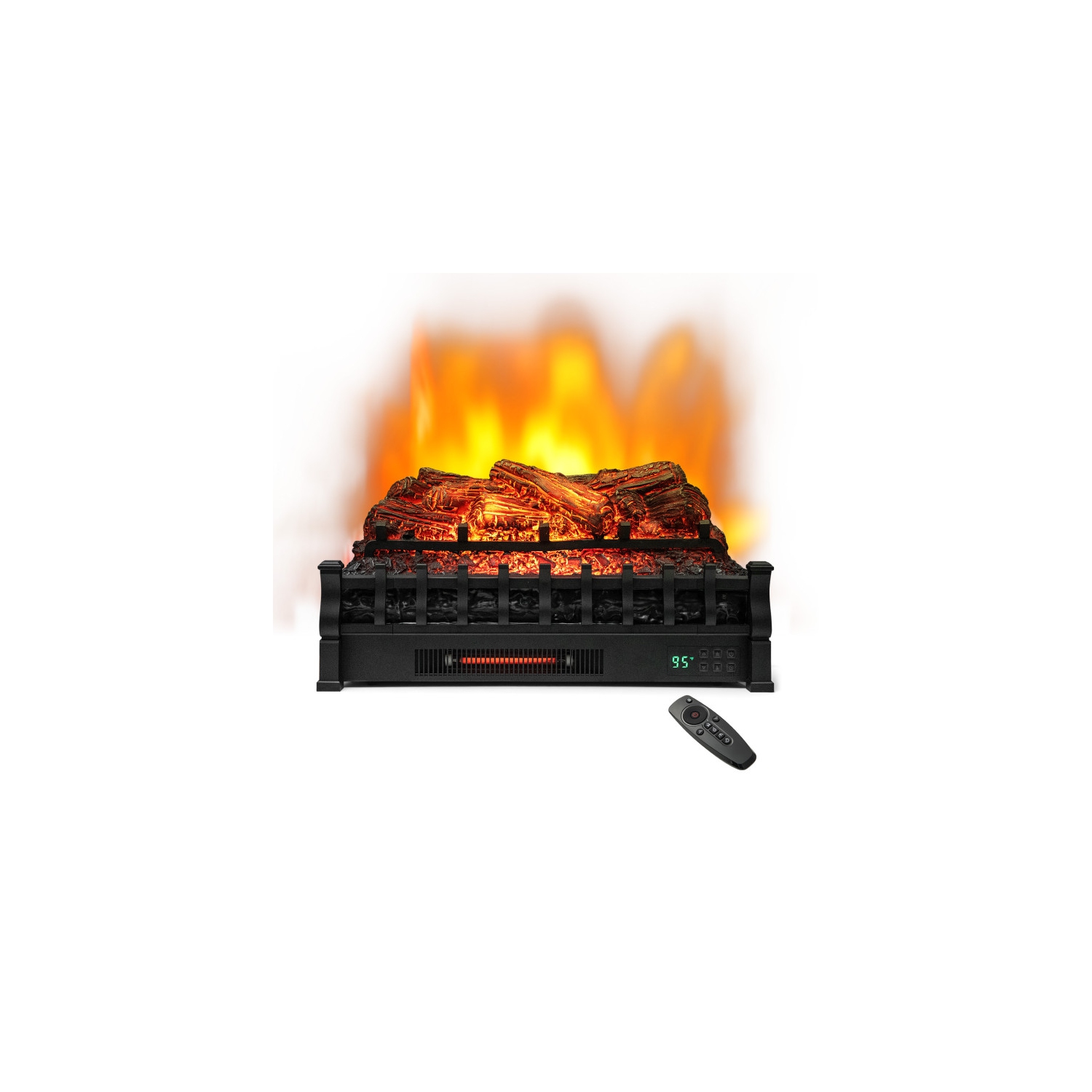 Foyer électrique à quartz infrarouge avec lit en bois de pin réaliste