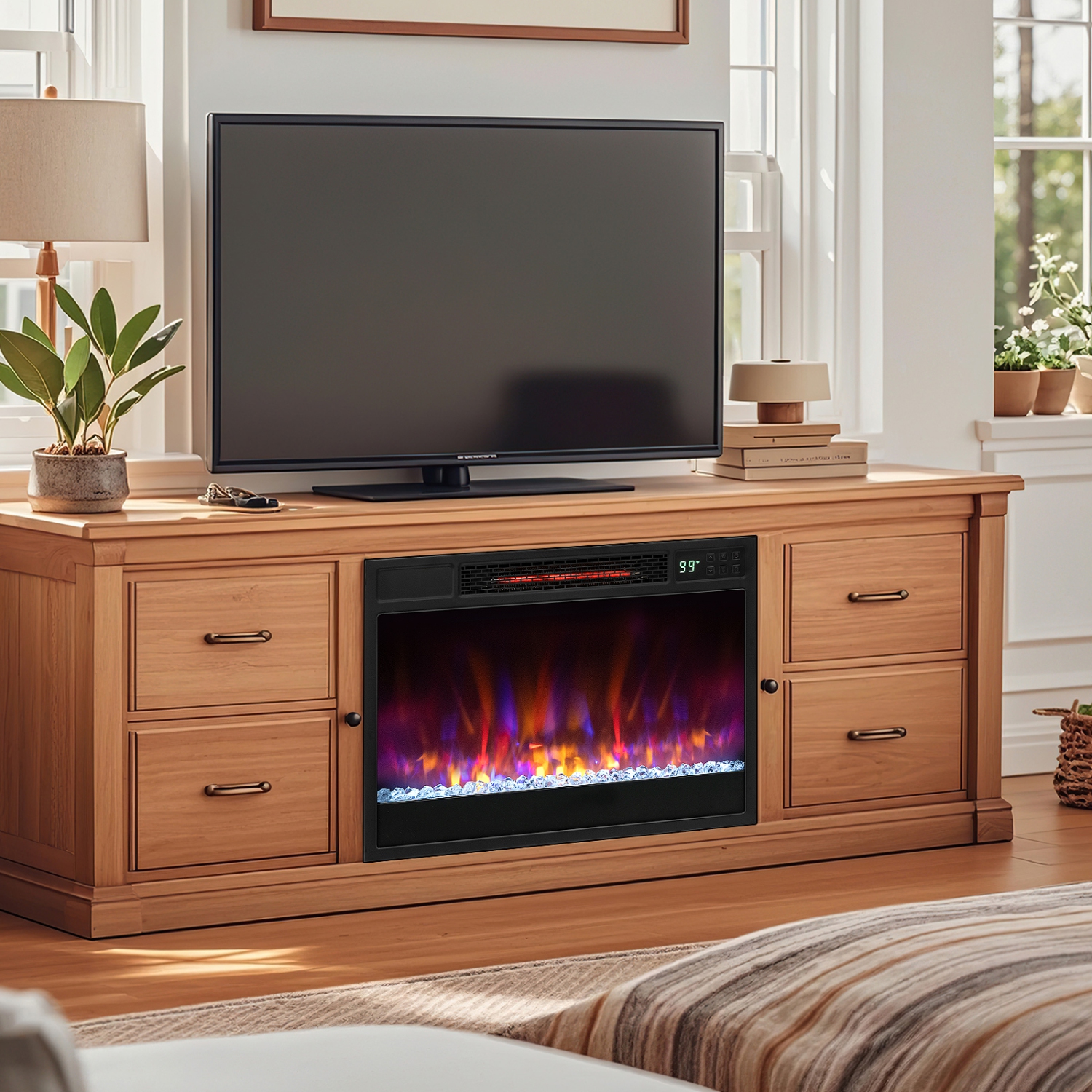 1500W Recessed Electric Fireplace Insert with Remote Control and Timer