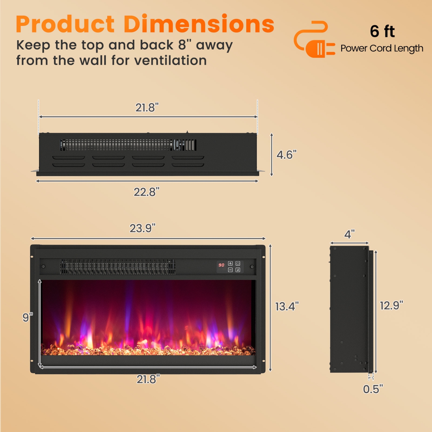 1500W Electric Fireplace Insert with Remote for Cozy Indoor Heat