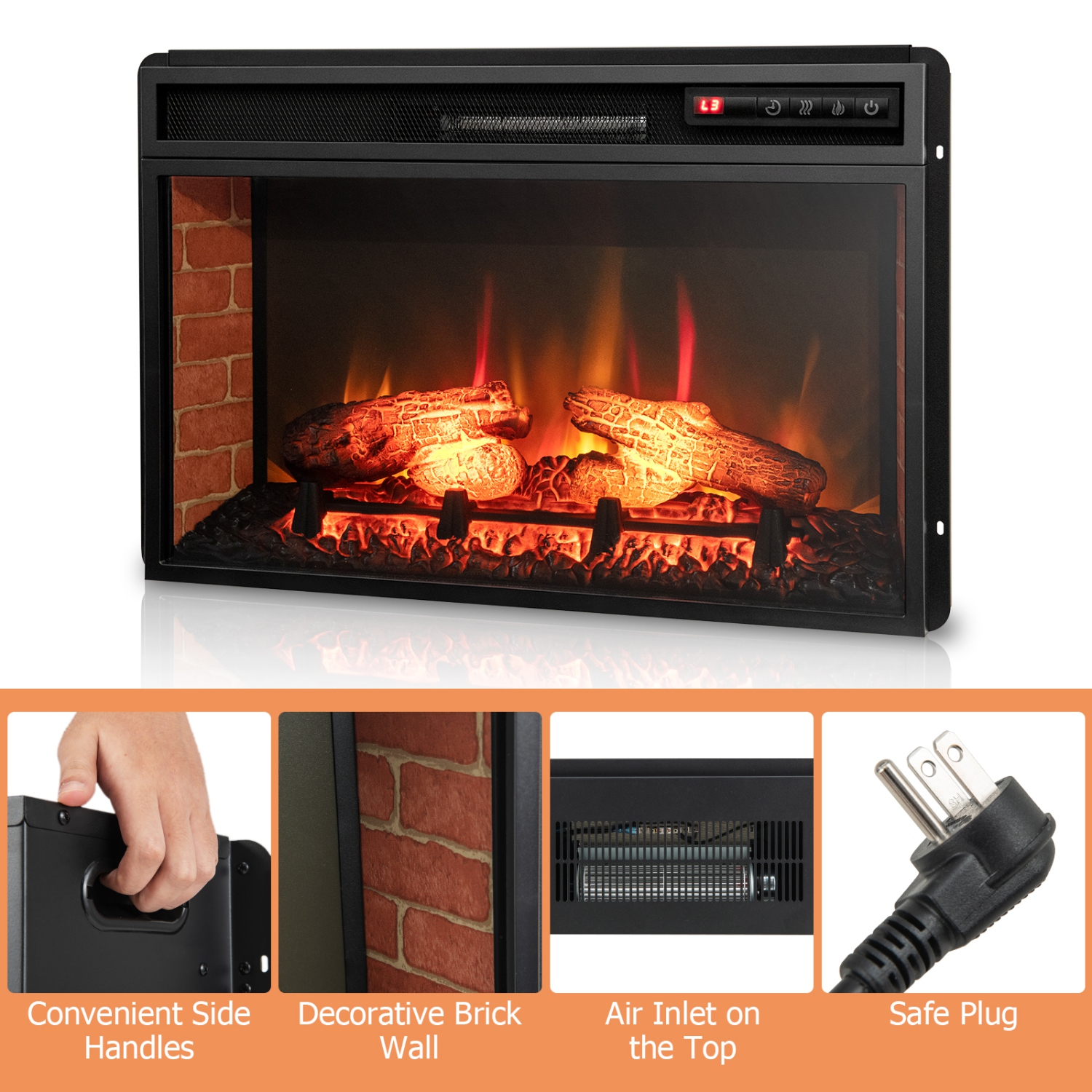Infrared Electric Fireplace Insert with Remote Control and Adjustable Flame