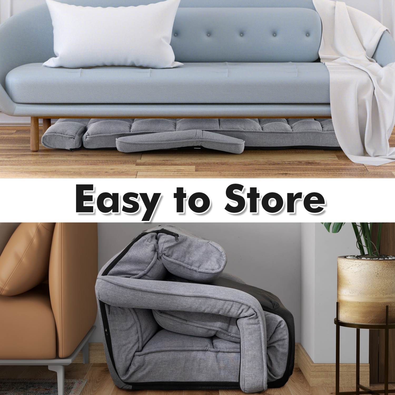 Reclining Floor Chair with 6 Adjustable Positions, Armrests, and Footrest