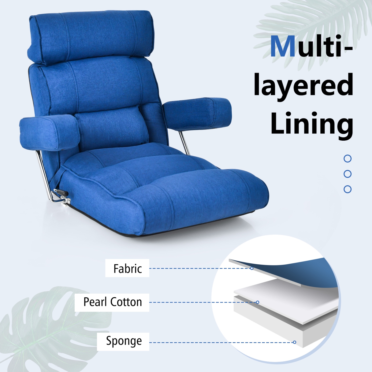 Adjustable Folding Sofa Chair with 6-Step Step-less Backrest Positions