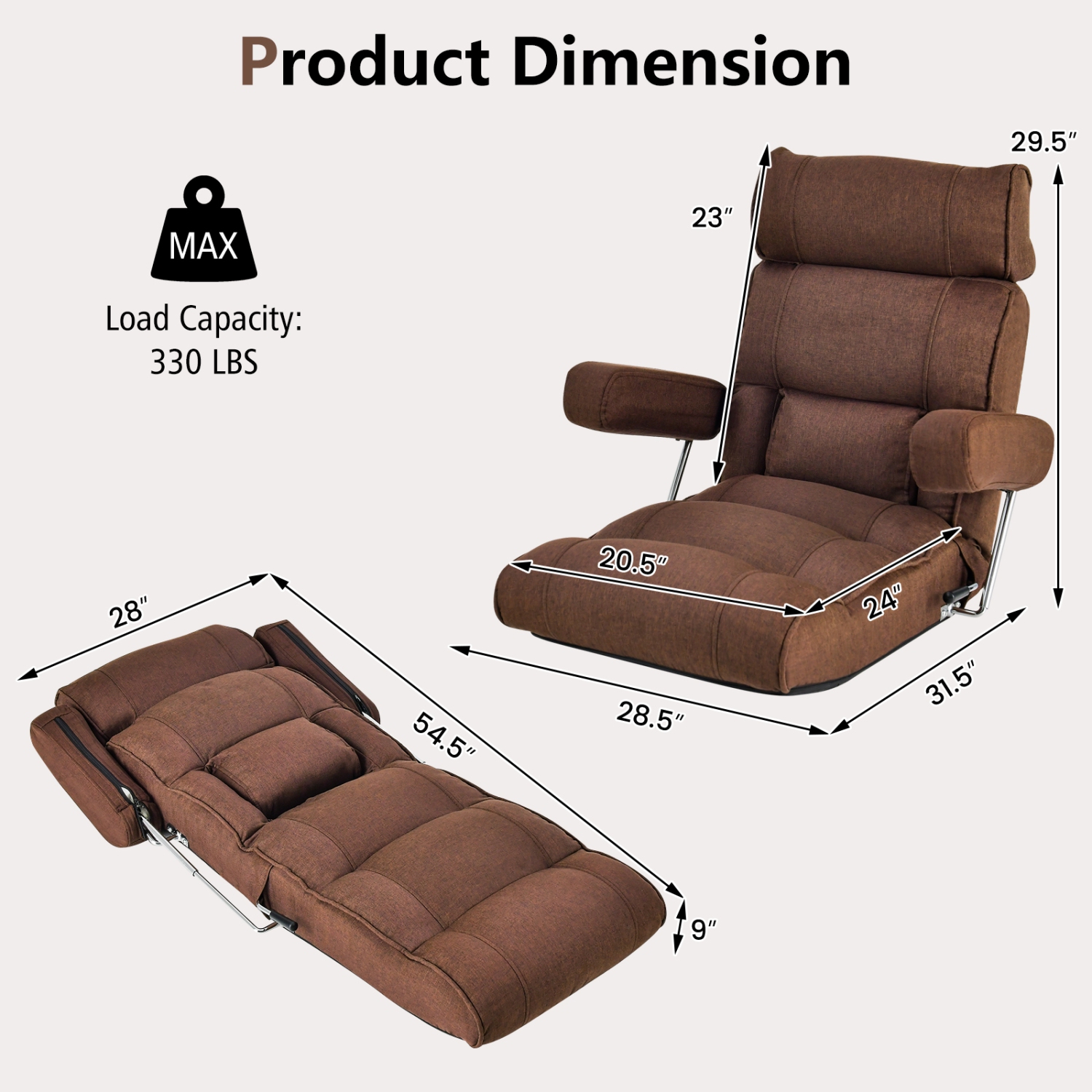 Adjustable Folding Sofa Chair with 6-Step Step-less Backrest Positions