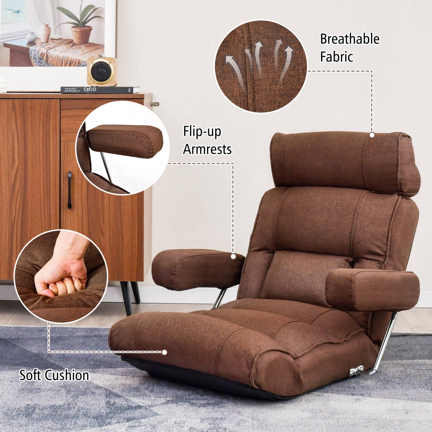 Adjustable Folding Sofa Chair with 6-Step Step-less Backrest Positions