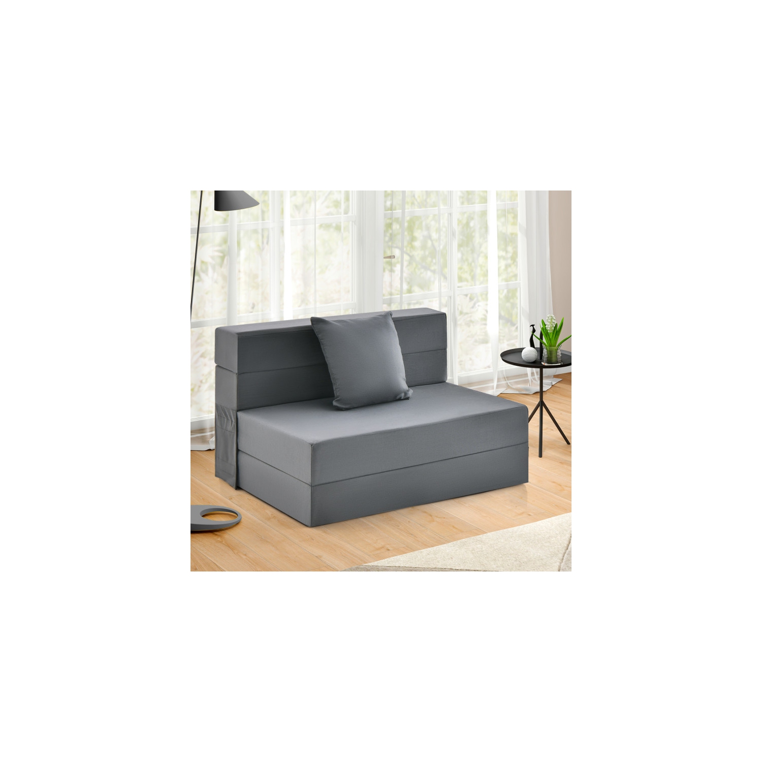 Space-Saving Tri-Fold Sofa Bed with Comfortable Mattress and Pillow