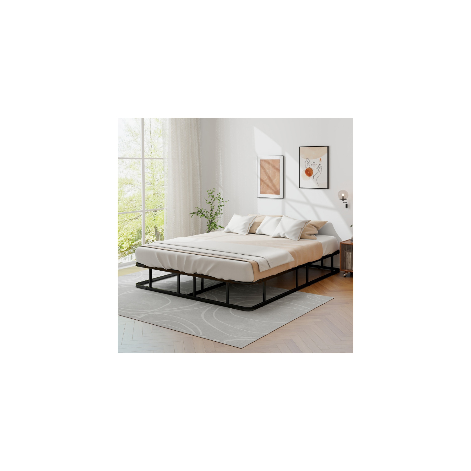 Cadre de lit avec lattes en métal renforcé pour la chambre à coucher