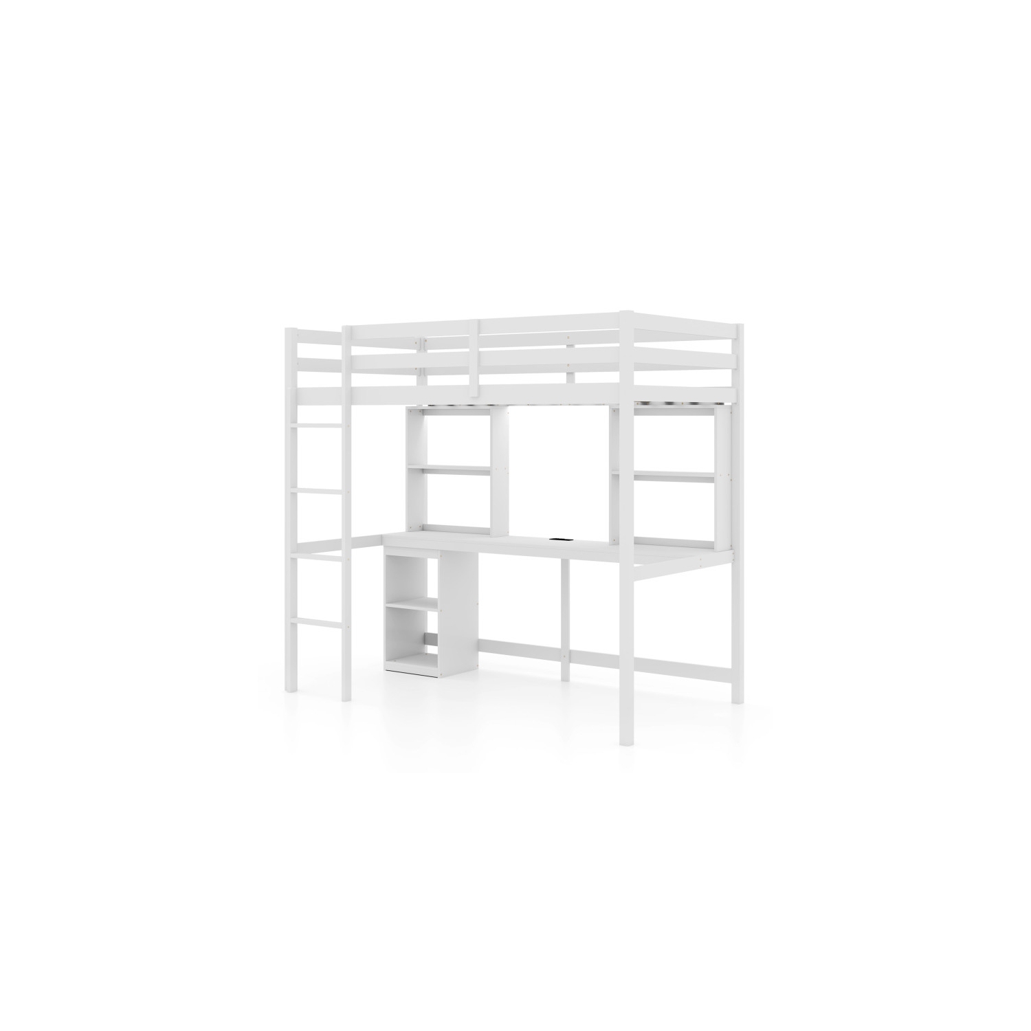 Space Saving Loft Bed with Desk and LED Lighting, Box Spring Not Needed
