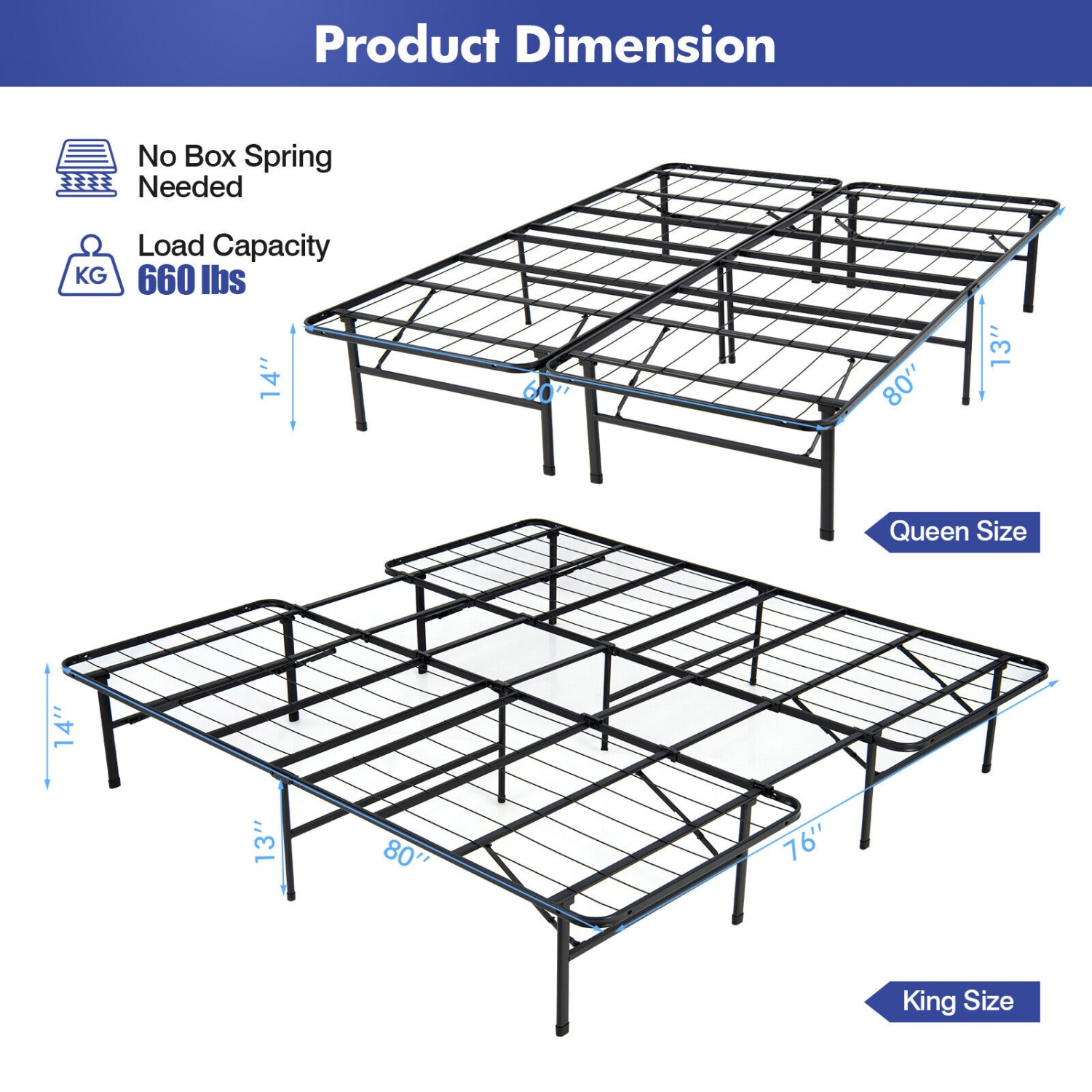 Metal Folding Platform Bed Frame for Indoor Use by Kids and Adults