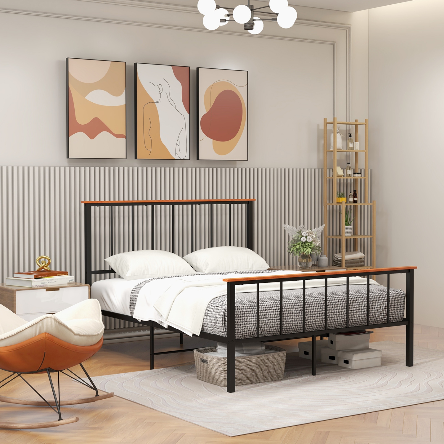 Wooden Bed Frame with Headboard and Foot board for Modern Bedrooms