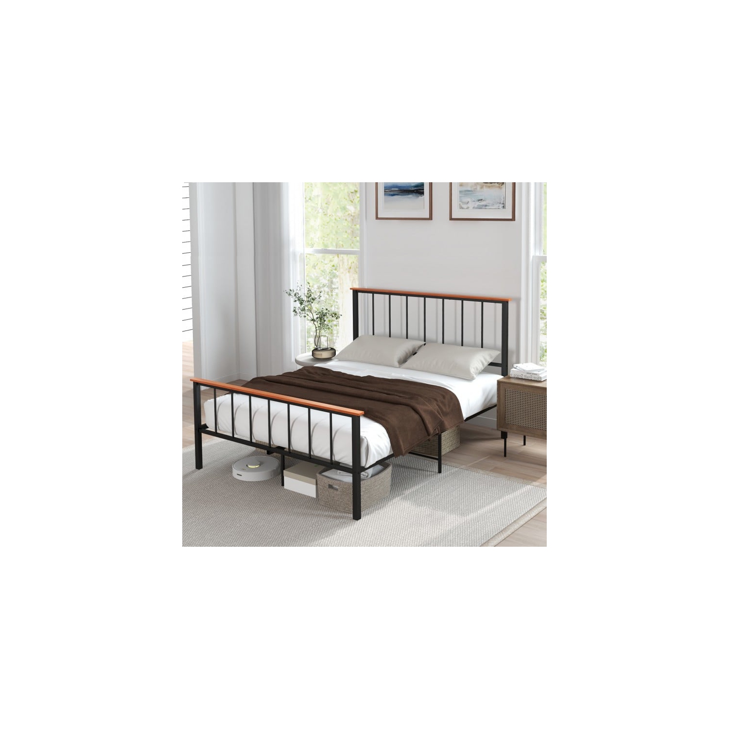 Wooden Bed Frame with Headboard and Foot board for Modern Bedrooms