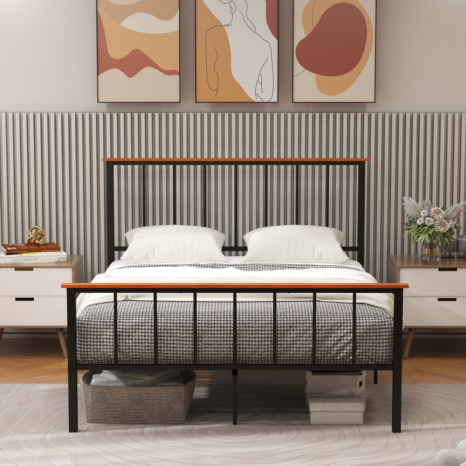 Wooden Bed Frame with Headboard and Foot board for Modern Bedrooms
