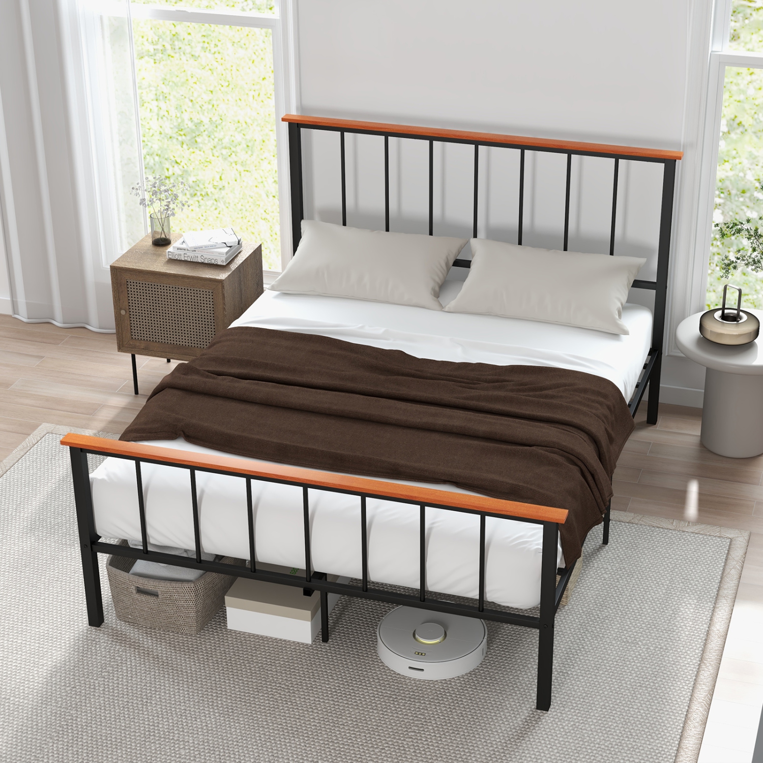 Wooden Bed Frame with Headboard and Foot board for Modern Bedrooms