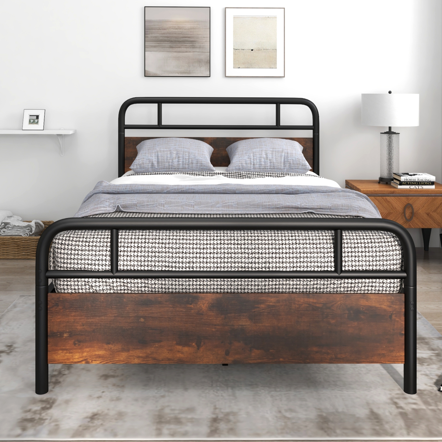 Bed Frame with Industrial-Inspired Headboard for Contemporary Rooms