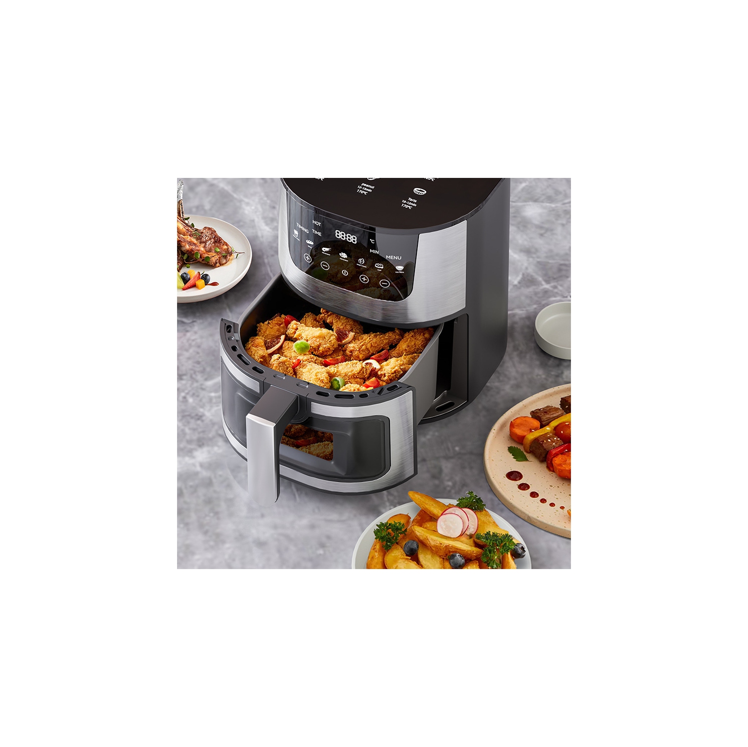 Friteuse à air chaud Maison Multifonctionnelle en acier inoxydable Visuel Four électrique automatique Cuisson intelligente grande capacité - Modèle C