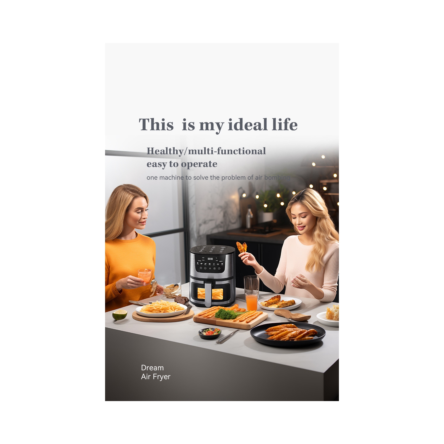 Air fryer household multifunctional visual stainless steel fryer automatic electric oven large capacity smart baking - 10L stainless steel invisible