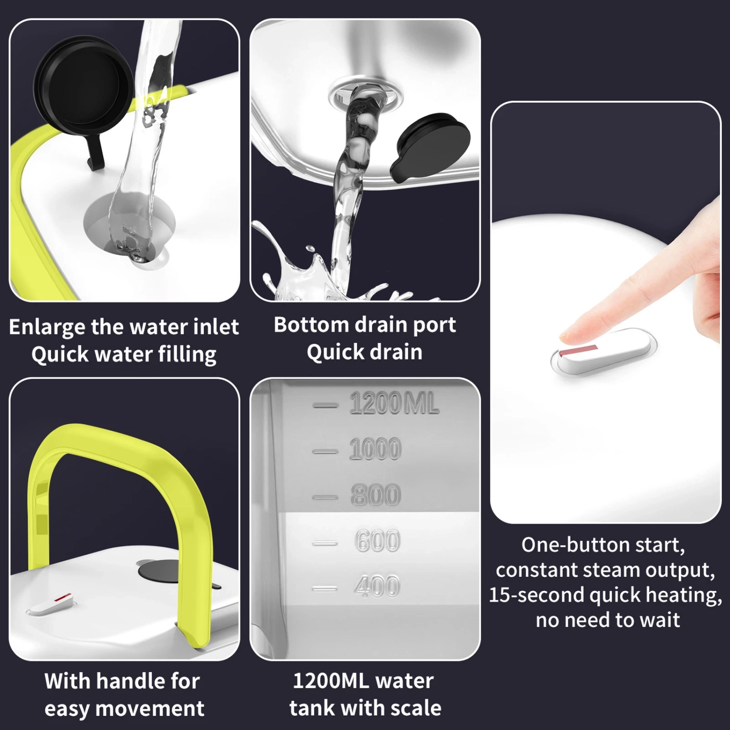 Portable handheld cleaner, high-temperature steam cleaner, 15-second fast heating, suitable for air conditioners, range hoods, stoves - yellow-white