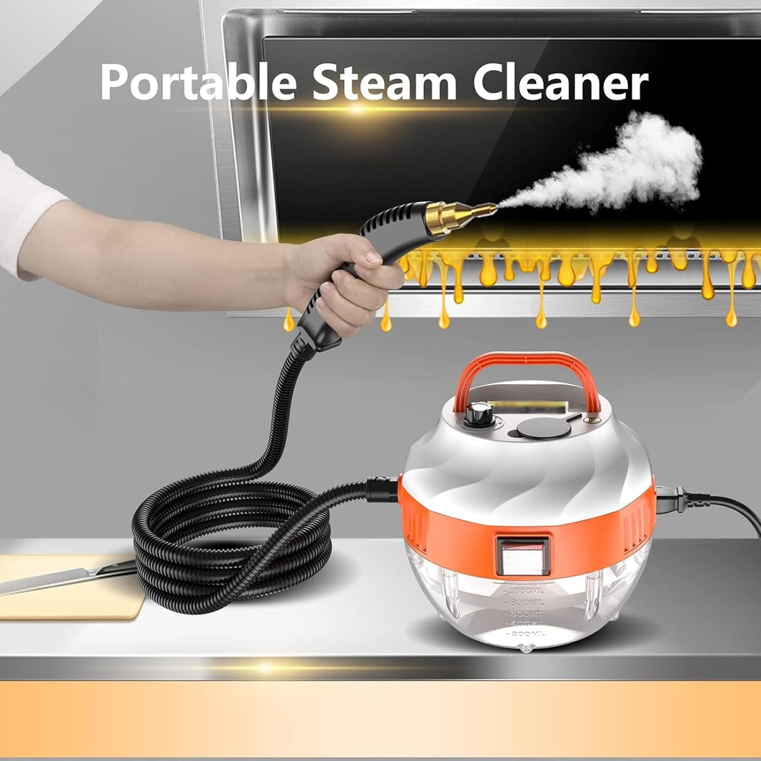 1500W Handheld Steam Cleaner, High-Pressure Steam Cleaner, 6 Speed ​​Adjustment, 1000ML Water Tank, Suitable for Home, Kitchen and Car