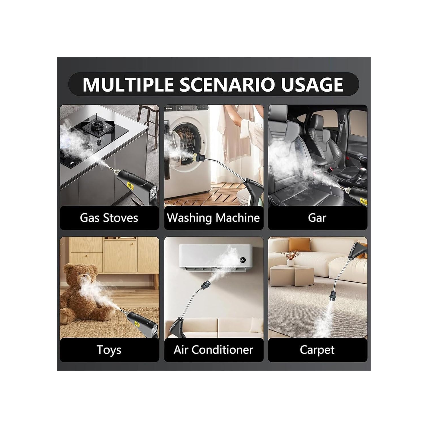 1500W 3Bar Cordless High Pressure Washer Steam Cleaner Handheld Steam Mop with 1.2L Water Tank, 6 Speeds, 4 Spray Heads for Carpet Floor Cleaning