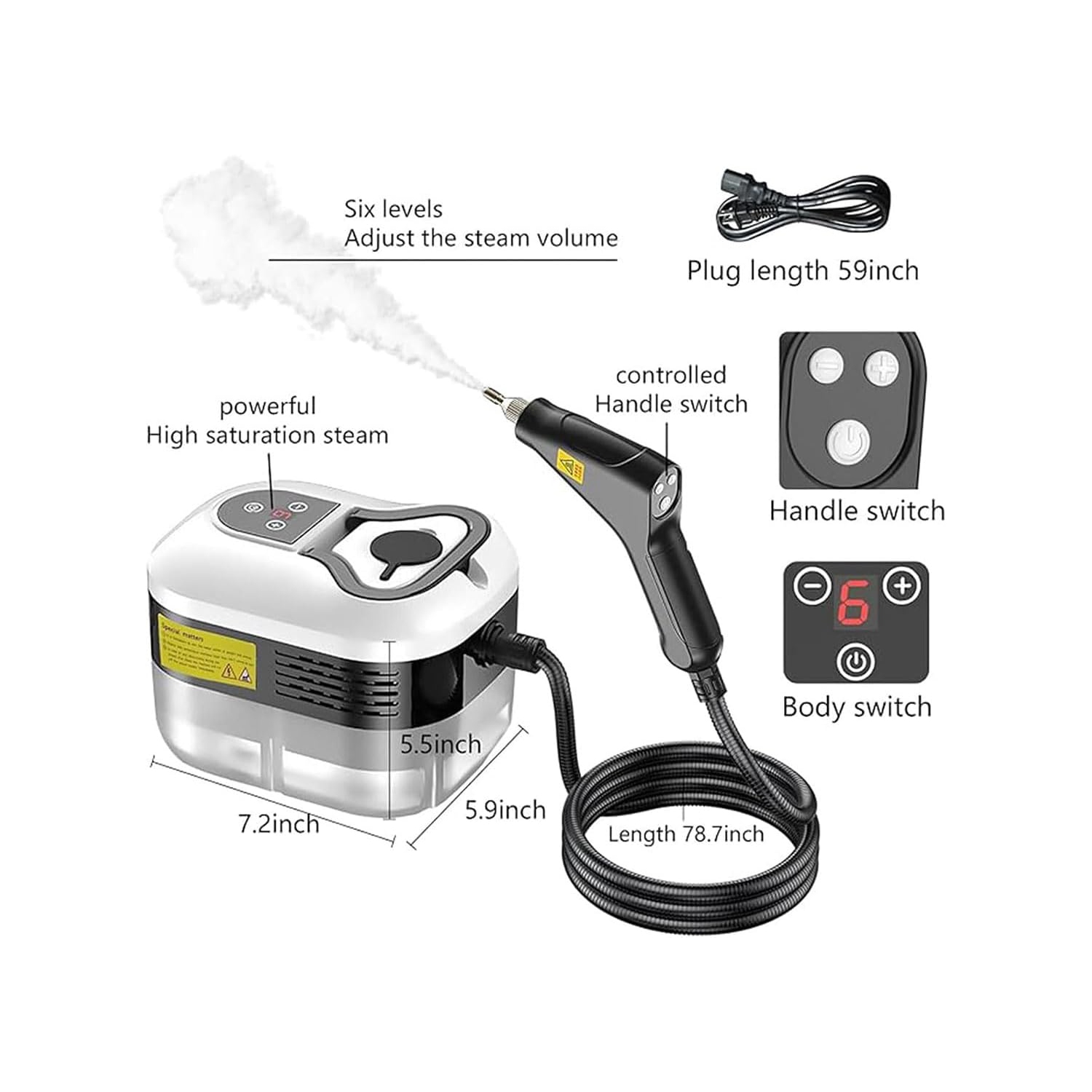 1500W 3Bar Cordless High Pressure Washer Steam Cleaner Handheld Steam Mop with 1.2L Water Tank, 6 Speeds, 4 Spray Heads for Carpet Floor Cleaning